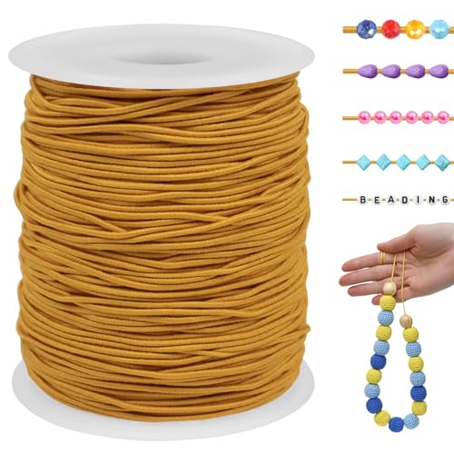 LEREATI Gummiband für Armbänder 1mm x 100m Perlenschnur Gummi Armband Elastische Schnur Rund Elastisches Band für Armbänder, Schmuck, Halskette, Perlen, Bastelarbeiten (Gelb) von LEREATI