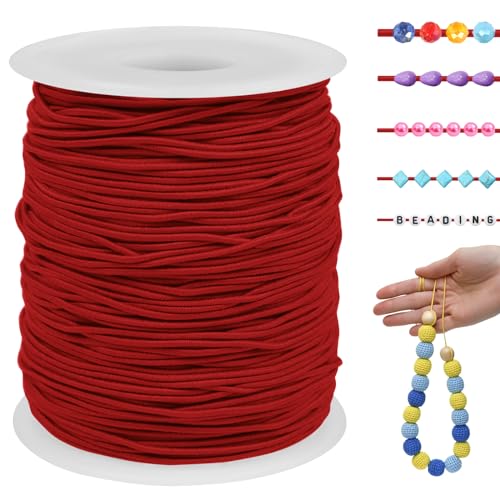 LEREATI Gummiband für Armbänder 1mm x 100m Perlenschnur Gummi Armband Elastische Schnur Rund Elastisches Band für Armbänder, Schmuck, Halskette, Perlen, Bastelarbeiten (Rot) von LEREATI