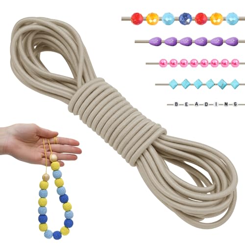 LEREATI Gummiband für Armbänder 2.5mm x 5m Perlenschnur Gummi Armband Elastische Schnur Rund Elastisches Band für Armbänder, Schmuck, Halskette, Perlen, Bastelarbeiten (Beige) von LEREATI