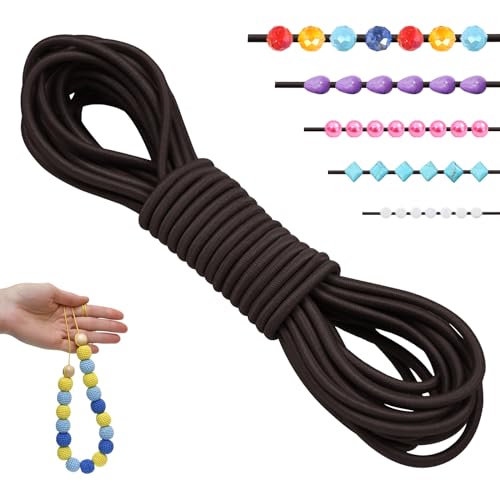 LEREATI Gummiband für Armbänder 2.5mm x 5m Perlenschnur Gummi Armband Elastische Schnur Rund Elastisches Band für Armbänder, Schmuck, Halskette, Perlen, Bastelarbeiten (Kaffee Dunkel) von LEREATI