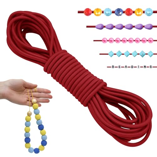 LEREATI Gummiband für Armbänder 2.5mm x 5m Perlenschnur Gummi Armband Elastische Schnur Rund Elastisches Band für Armbänder, Schmuck, Halskette, Perlen, Bastelarbeiten (Rot) von LEREATI