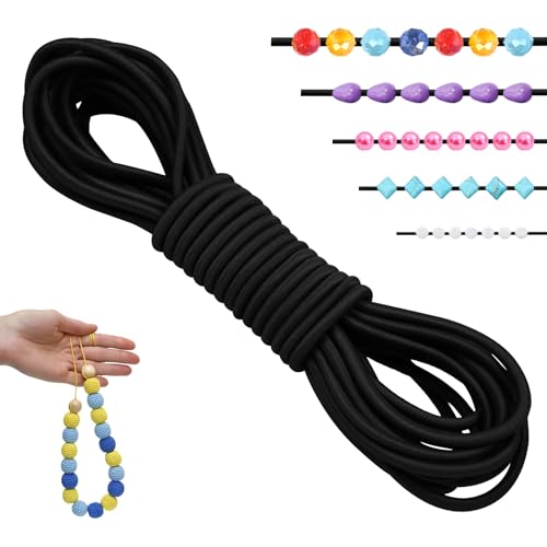 LEREATI Gummiband für Armbänder 2.5mm x 5m Perlenschnur Gummi Armband Elastische Schnur Rund Elastisches Band für Armbänder, Schmuck, Halskette, Perlen, Bastelarbeiten (Schwarz) von LEREATI