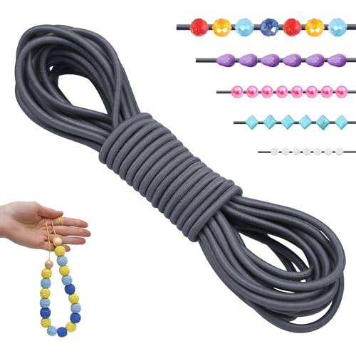 LEREATI Gummiband für Armbänder 2.5mm x 5m Perlenschnur Gummi Armband Elastische Schnur Rund Elastisches Band für Armbänder, Schmuck, Halskette, Perlen, Bastelarbeiten (Silber-Grau) von LEREATI