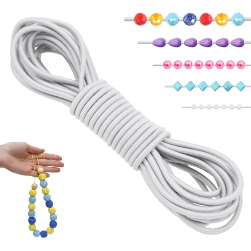 LEREATI Gummiband für Armbänder 2.5mm x 5m Perlenschnur Gummi Armband Elastische Schnur Rund Elastisches Band für Armbänder, Schmuck, Halskette, Perlen, Bastelarbeiten (Weiß) von LEREATI