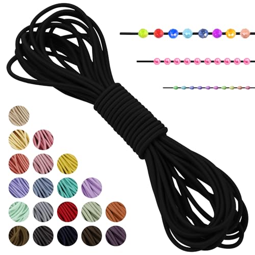 LEREATI Gummiband für Armbänder Nylonschnur 2mm x 5m Perlenschnur Rund Armband Schnur Gummi Schmuckband, Elastisches Band für Armbänder, Schmuck, Halskette, Hutgummi, DIY (Schwarz) von LEREATI