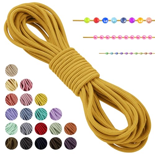 LEREATI Gummiband für Armbänder Nylonschnur 3mm x 5m Perlenschnur Achteck Armband Schnur Gummi Schmuckband, Elastisches Band für Armbänder, Schmuck, Halskette, Hutgummi, DIY (Golden) von LEREATI