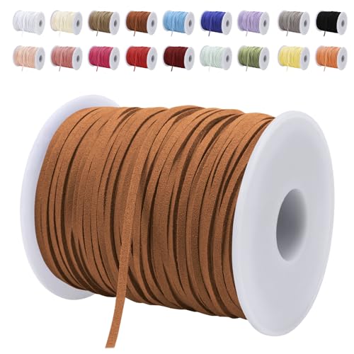 LEREATI Lederband 3mm x 45m Lederschnur Flache Faux Wildleder Schnur Lederbänder Lederkordel, Leder Schnur für DIY, Armband, Halskette, Schmuck, Handwerk (Brauner Kaffee) von LEREATI