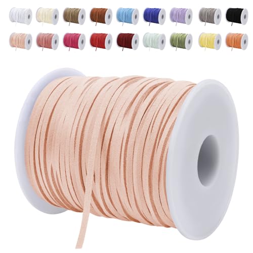 LEREATI Lederband 3mm x 45m Lederschnur Flache Faux Wildleder Schnur Lederbänder Lederkordel, Leder Schnur für DIY, Armband, Halskette, Schmuck, Handwerk (Champagner-Rosa) von LEREATI