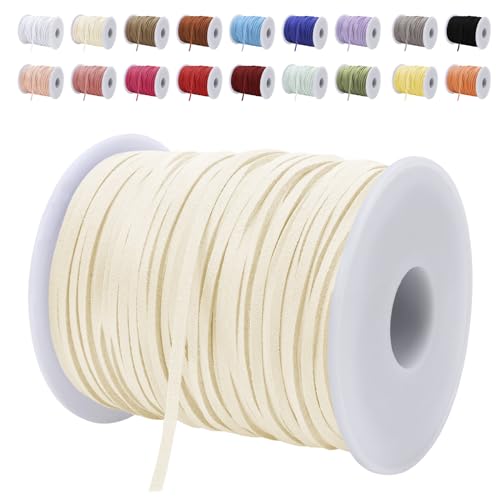 LEREATI Lederband 3mm x 45m Lederschnur Flache Faux Wildleder Schnur Lederbänder Lederkordel, Leder Schnur für DIY, Armband, Halskette, Schmuck, Handwerk (Creme Beige) von LEREATI