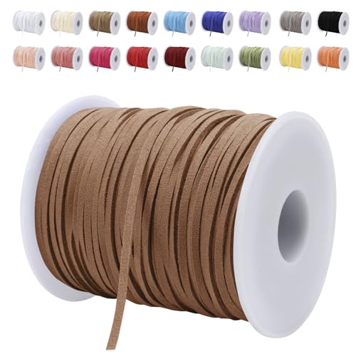 LEREATI Lederband 3mm x 45m Lederschnur Flache Faux Wildleder Schnur Lederbänder Lederkordel, Leder Schnur für DIY, Armband, Halskette, Schmuck, Handwerk (Dunkel-Khaki) von LEREATI