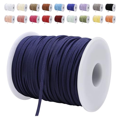 LEREATI Lederband 3mm x 45m Lederschnur Flache Faux Wildleder Schnur Lederbänder Lederkordel, Leder Schnur für DIY, Armband, Halskette, Schmuck, Handwerk (Dunkelblau) von LEREATI