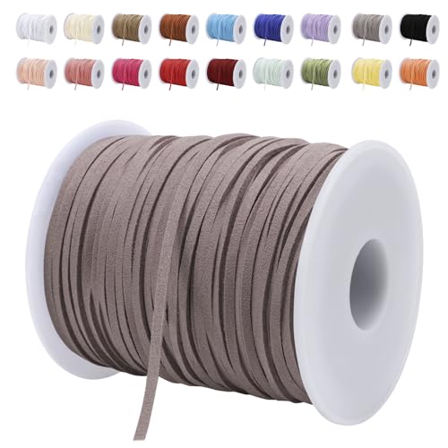 LEREATI Lederband 3mm x 45m Lederschnur Flache Faux Wildleder Schnur Lederbänder Lederkordel, Leder Schnur für DIY, Armband, Halskette, Schmuck, Handwerk (Dunkelgrau) von LEREATI