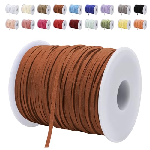 LEREATI Lederband 3mm x 45m Lederschnur Flache Faux Wildleder Schnur Lederbänder Lederkordel, Leder Schnur für DIY, Armband, Halskette, Schmuck, Handwerk (Heller Kaffee) von LEREATI