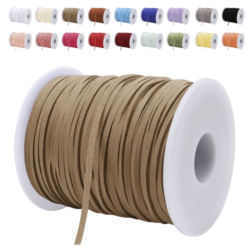 LEREATI Lederband 3mm x 45m Lederschnur Flache Faux Wildleder Schnur Lederbänder Lederkordel, Leder Schnur für DIY, Armband, Halskette, Schmuck, Handwerk (Helles Khaki) von LEREATI