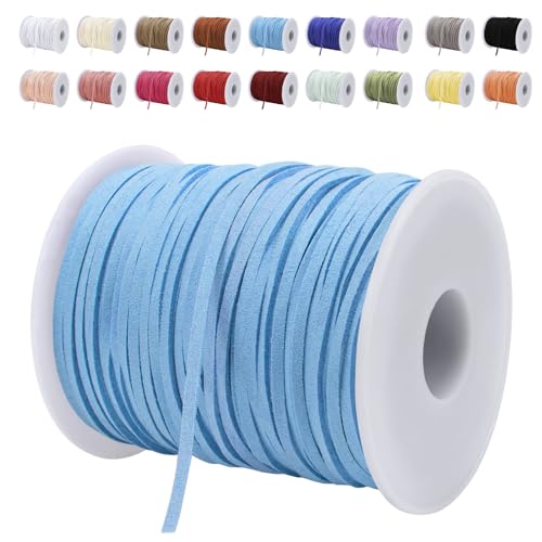 LEREATI Lederband 3mm x 45m Lederschnur Flache Faux Wildleder Schnur Lederbänder Lederkordel, Leder Schnur für DIY, Armband, Halskette, Schmuck, Handwerk (Himmelblau) von LEREATI