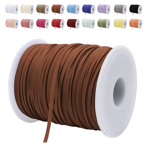 LEREATI Lederband 3mm x 45m Lederschnur Flache Faux Wildleder Schnur Lederbänder Lederkordel, Leder Schnur für DIY, Armband, Halskette, Schmuck, Handwerk (Kaffee) von LEREATI