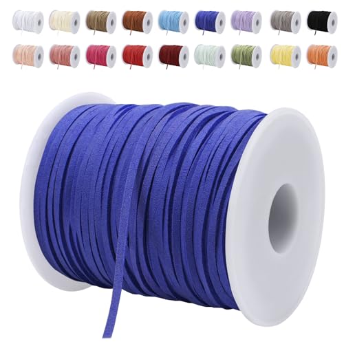 LEREATI Lederband 3mm x 45m Lederschnur Flache Faux Wildleder Schnur Lederbänder Lederkordel, Leder Schnur für DIY, Armband, Halskette, Schmuck, Handwerk (Königsblau) von LEREATI