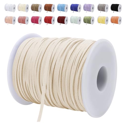 LEREATI Lederband 3mm x 45m Lederschnur Flache Faux Wildleder Schnur Lederbänder Lederkordel, Leder Schnur für DIY, Armband, Halskette, Schmuck, Handwerk (Milchkaffee) von LEREATI