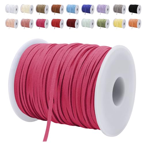 LEREATI Lederband 3mm x 45m Lederschnur Flache Faux Wildleder Schnur Lederbänder Lederkordel, Leder Schnur für DIY, Armband, Halskette, Schmuck, Handwerk (Rosenrot) von LEREATI