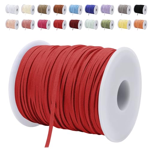 LEREATI Lederband 3mm x 45m Lederschnur Flache Faux Wildleder Schnur Lederbänder Lederkordel, Leder Schnur für DIY, Armband, Halskette, Schmuck, Handwerk (Rot) von LEREATI