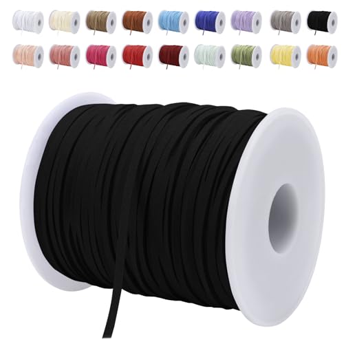 LEREATI Lederband 3mm x 45m Lederschnur Flache Faux Wildleder Schnur Lederbänder Lederkordel, Leder Schnur für DIY, Armband, Halskette, Schmuck, Handwerk (Schwarz) von LEREATI