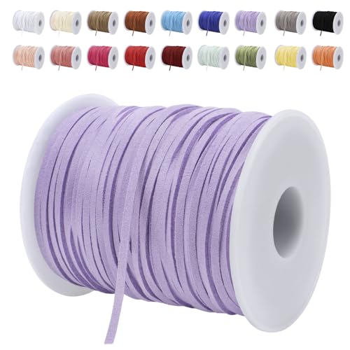 LEREATI Lederband 3mm x 45m Lederschnur Flache Faux Wildleder Schnur Lederbänder Lederkordel, Leder Schnur für DIY, Armband, Halskette, Schmuck, Handwerk (Taro Violett) von LEREATI