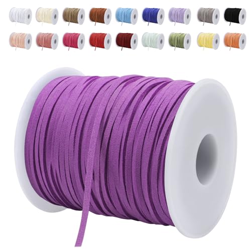 LEREATI Lederband 3mm x 45m Lederschnur Flache Faux Wildleder Schnur Lederbänder Lederkordel, Leder Schnur für DIY, Armband, Halskette, Schmuck, Handwerk (Weintraube Violett) von LEREATI