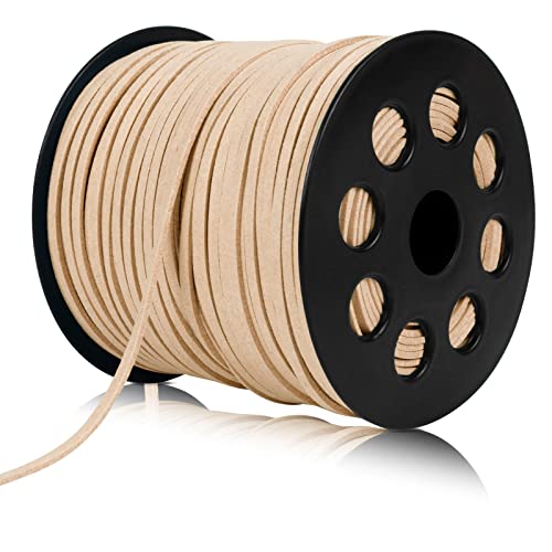 LEREATI Lederband Kette 2.6mm x 90m Faux Lederschnur Veloursleder Leder Band, Flach Dünnes Kunstlederband für DIY Basteln, Armband, Halskette, Schmuck, Handwerk, Traumfänger (Beige) von LEREATI