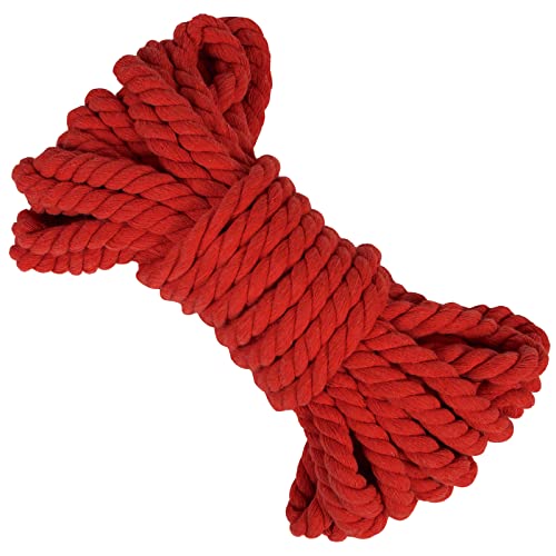 LEREATI Makramee Garn 10mm x 10m Baumwollseil Dicke Baumwollkordel Baumwollgarn, Macrame Cord Geflochten für DIY Handwerk, Basteln, Makramee Wandbehang, Vorhang, Hängepflanze (Rot) von LEREATI