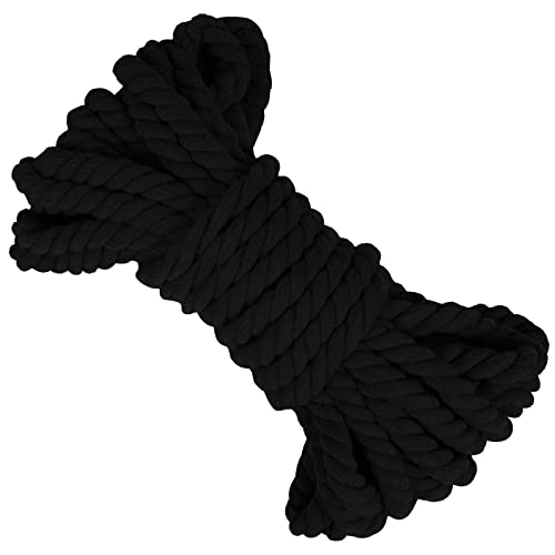 LEREATI Makramee Garn 10mm x 10m Baumwollseil Dicke Baumwollkordel Baumwollgarn, Macrame Cord Geflochten für DIY Handwerk, Basteln, Makramee Wandbehang, Vorhang, Hängepflanze (Schwarz) von LEREATI