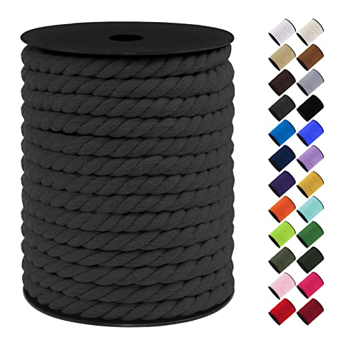 LEREATI Makramee Garn 10mm x 23m, Baumwollkordel Bunt Baumwollseil Geflochten Baumwollschnur, Baumwollgarn für DIY Basteln Hängepflanze Pflanze Aufhänger Wandbehang Weben Dekoration (Dunkelgrau) von LEREATI