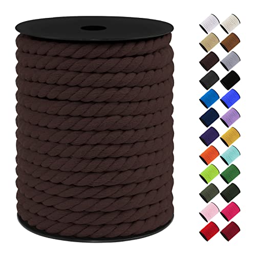 LEREATI Makramee Garn 10mm x 23m, Baumwollkordel Bunt Baumwollseil Geflochten Baumwollschnur, Baumwollgarn für DIY Basteln Hängepflanze Pflanze Aufhänger Wandbehang Weben Dekoration (Kaffee Dunkel) von LEREATI