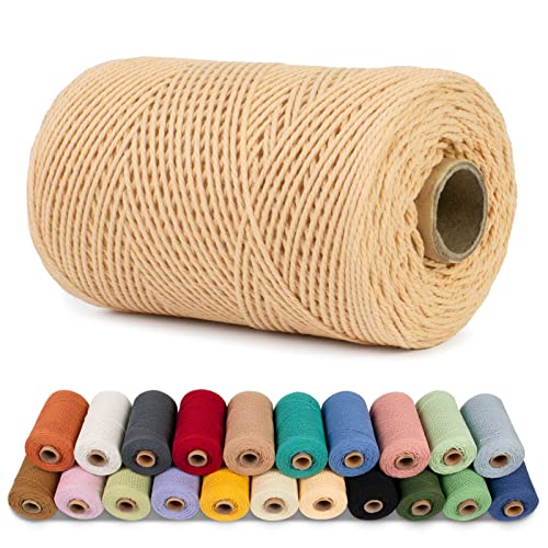 LEREATI Makramee Garn 1mm x 200m Baumwollgarn Baumwollkordel Baumwollseil Baumwollschnur, Macrame Cord 1mm for Makramee und DIY Basteln, Traumfänger, Garten, Hochzeit Dekorationen (Bohnengelb) von LEREATI