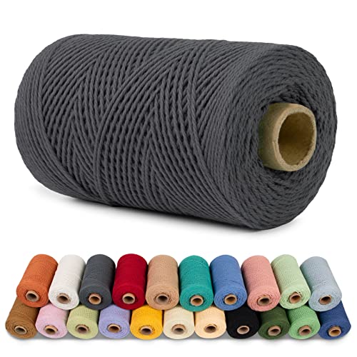 LEREATI Makramee Garn 1mm x 200m Baumwollgarn Baumwollkordel Baumwollseil Baumwollschnur, Macrame Cord 1mm for Makramee und DIY Basteln, Traumfänger, Garten, Hochzeit Dekorationen (Grau) von LEREATI