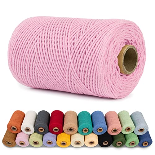 LEREATI Makramee Garn 1mm x 200m Baumwollgarn Baumwollkordel Baumwollseil Baumwollschnur, Macrame Cord 1mm for Makramee und DIY Basteln, Traumfänger, Garten, Hochzeit Dekorationen (Rosa) von LEREATI