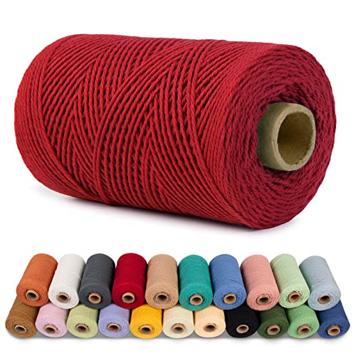 LEREATI Makramee Garn 1mm x 200m Baumwollgarn Baumwollkordel Baumwollseil Baumwollschnur, Macrame Cord 1mm for Makramee und DIY Basteln, Traumfänger, Garten, Hochzeit Dekorationen (Rot) von LEREATI