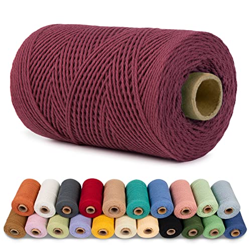 LEREATI Makramee Garn 1mm x 200m Baumwollgarn Baumwollkordel Baumwollseil Baumwollschnur, Macrame Cord 1mm for Makramee und DIY Basteln, Traumfänger, Garten, Hochzeit Dekorationen (Weinrot) von LEREATI