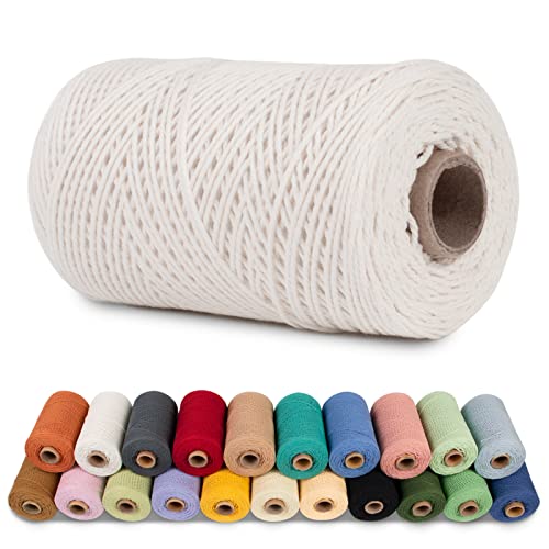 LEREATI Makramee Garn 1mm x 200m Baumwollgarn Baumwollkordel Baumwollseil Baumwollschnur, Macrame Cord 1mm for Makramee und DIY Basteln, Traumfänger, Garten, Hochzeit Dekorationen (Weiß) von LEREATI