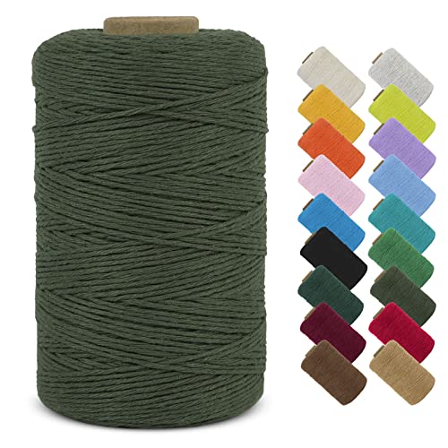 LEREATI Makramee Garn 1mm x 390m Baumwollgarn Geflochten Baumwollschnur Natürliche Baumwolle Garn, Bunt Macrame Cord 1mm für DIY Stricken Wandbehang Vorhang Hängepflanze Handtasche (Armeegrün) von LEREATI