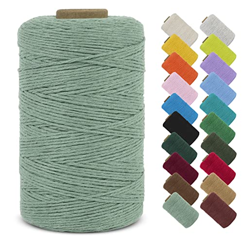 LEREATI Makramee Garn 1mm x 390m Baumwollgarn Geflochten Baumwollschnur Natürliche Baumwolle Garn, Bunt Macrame Cord 1mm für DIY Stricken Wandbehang Vorhang Hängepflanze Handtasche (Bohne Grün) von LEREATI