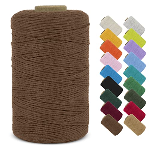 LEREATI Makramee Garn 1mm x 390m Baumwollgarn Geflochten Baumwollschnur Natürliche Baumwolle Garn, Bunt Macrame Cord 1mm für DIY Stricken Wandbehang Vorhang Hängepflanze Handtasche (Braun) von LEREATI