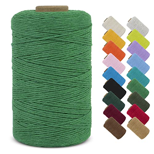 LEREATI Makramee Garn 1mm x 390m Baumwollgarn Geflochten Baumwollschnur Natürliche Baumwolle Garn, Bunt Macrame Cord 1mm für DIY Stricken Wandbehang Vorhang Hängepflanze Handtasche (Grün) von LEREATI