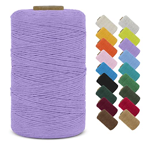 LEREATI Makramee Garn 1mm x 390m Baumwollgarn Geflochten Baumwollschnur Natürliche Baumwolle Garn, Bunt Macrame Cord 1mm für DIY Stricken Wandbehang Vorhang Hängepflanze Handtasche (Hellviolett) von LEREATI