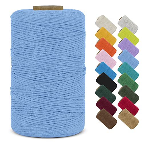 LEREATI Makramee Garn 1mm x 390m Baumwollgarn Geflochten Baumwollschnur Natürliche Baumwolle Garn, Bunt Macrame Cord 1mm für DIY Stricken Wandbehang Vorhang Hängepflanze Handtasche (Himmelblau) von LEREATI