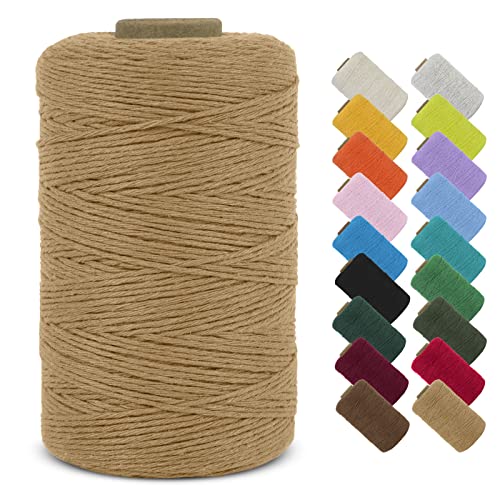 LEREATI Makramee Garn 1mm x 390m Baumwollgarn Geflochten Baumwollschnur Natürliche Baumwolle Garn, Bunt Macrame Cord 1mm für DIY Stricken Wandbehang Vorhang Hängepflanze Handtasche (Kaffee) von LEREATI