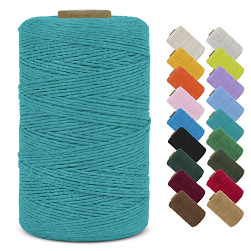 LEREATI Makramee Garn 1mm x 390m Baumwollgarn Geflochten Baumwollschnur Natürliche Baumwolle Garn, Bunt Macrame Cord 1mm für DIY Stricken Wandbehang Vorhang Hängepflanze Handtasche (Pfauenblau) von LEREATI