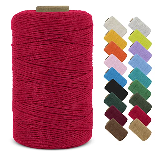 LEREATI Makramee Garn 1mm x 390m Baumwollgarn Geflochten Baumwollschnur Natürliche Baumwolle Garn, Bunt Macrame Cord 1mm für DIY Stricken Wandbehang Vorhang Hängepflanze Handtasche (Rot) von LEREATI