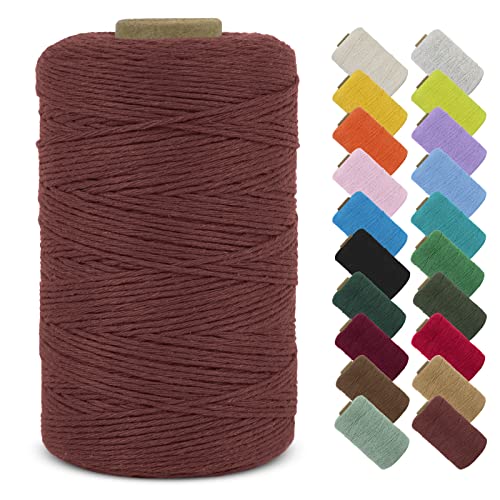 LEREATI Makramee Garn 1mm x 390m Baumwollgarn Geflochten Baumwollschnur Natürliche Baumwolle Garn, Bunt Macrame Cord 1mm für DIY Stricken Wandbehang Vorhang Hängepflanze Handtasche (Ziegelrot) von LEREATI