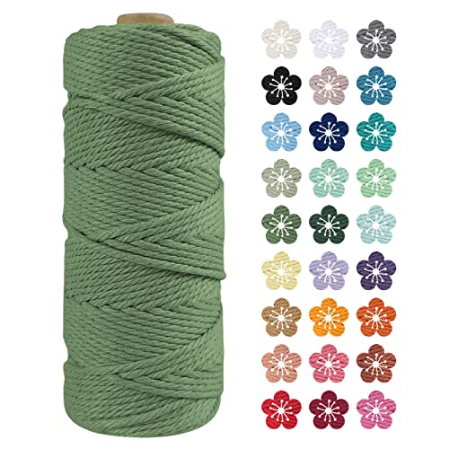 LEREATI Makramee Garn 2mm x 100m Armeegrün Baumwollkordel Natur Baumwollseil Farbig Baumwollgarn, Macrame Cord 2mm für DIY Geflochten, Makramee Deko, Hängepflanze, Wandbehang, Vorhang von LEREATI