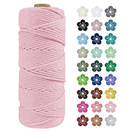 LEREATI Makramee Garn 2mm x 100m Baumwollkordel Natur Baumwollseil Farbig Baumwollgarn, Macrame Cord 2mm für DIY Geflochten, Makramee Deko, Hängepflanze, Wandbehang, Vorhang (Rosa) von LEREATI